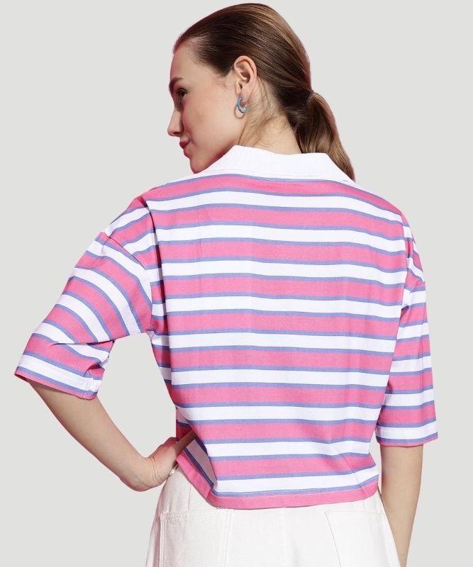 Women's Multicolor Striped Half Sleeves Loose Fit Top